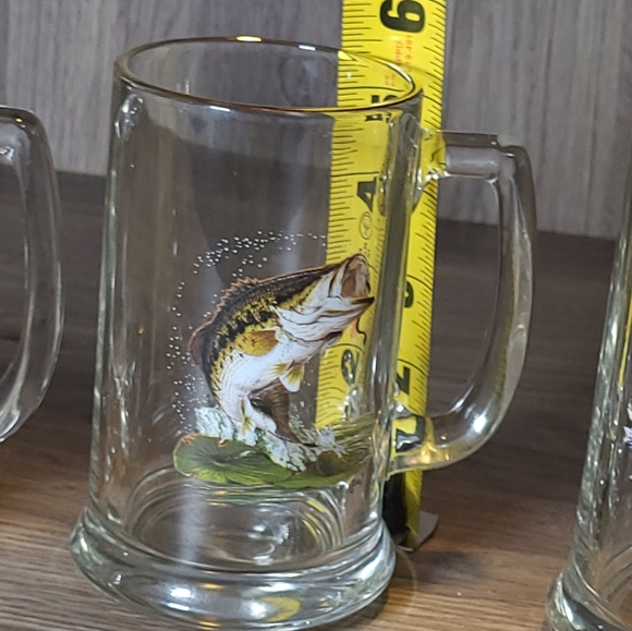 3 VTG Al Agnew Glass Stein Beer Mugs Sportsman Fishing Large Mouth Bass & Trout - Picture 15 of 16
